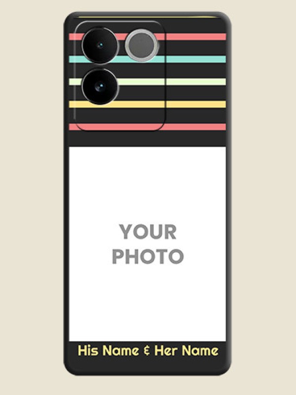 Custom Color Stripes with Photo and Text on Photo  On Space Black Custom Soft Matte Mobile Back Cover - Vivo T2 Pro 5G - alternate view