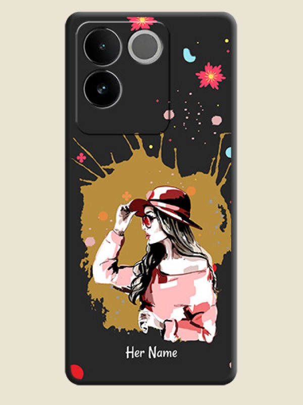 Custom Mordern Lady With Color Splash Background With Custom Text On Space Black Custom Soft Matte Mobile Back Cover - Vivo T2 Pro 5G - alternate view