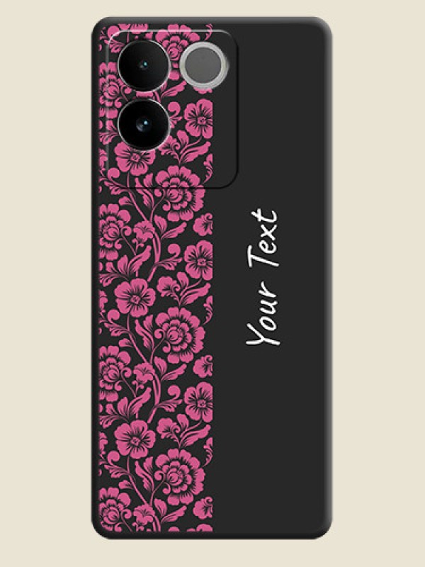 Custom Pink Floral Pattern Design With Custom Text On Space Black Custom Soft Matte Mobile Back Cover - Vivo T2 Pro 5G - alternate view