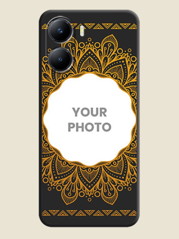 Custom Round Image with Floral Design on Photo on Space Black Soft Matte Mobile Cover - Vivo T2x 5G - alternate view