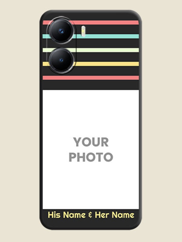 Custom Color Stripes with Photo and Text on Photo on Space Black Soft Matte Mobile Case - Vivo T2x 5G - alternate view