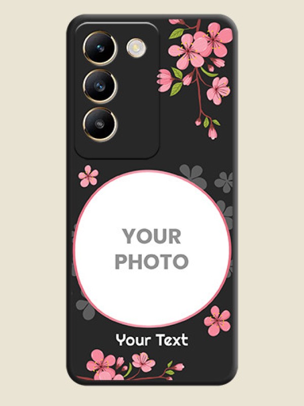Custom Round Image with Pink Color Floral Design - Photo on Space Black Soft Matte Back Cover - Vivo T3 5G - alternate view