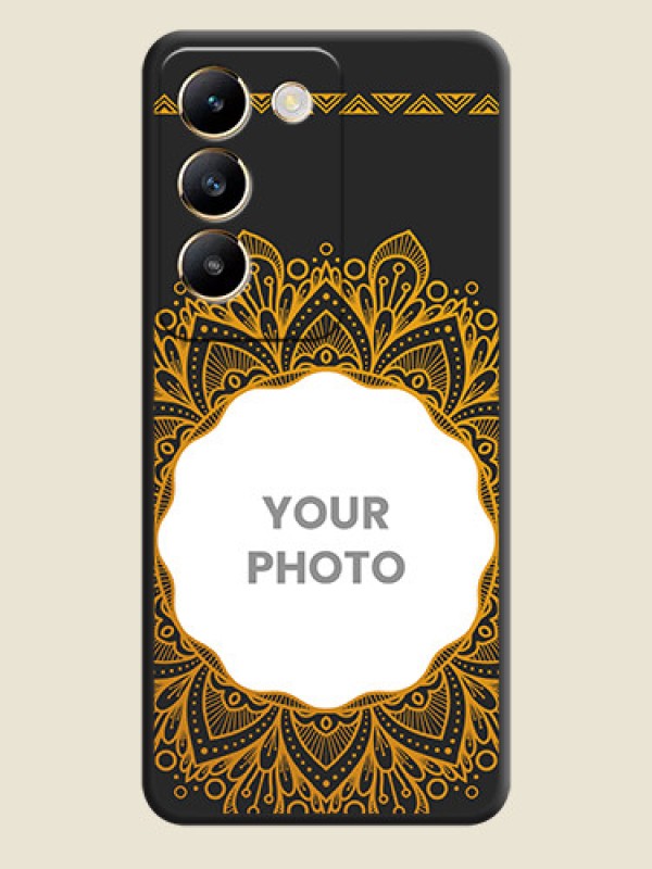 Custom Round Image with Floral Design - Photo on Space Black Soft Matte Mobile Cover - Vivo T3 5G - alternate view