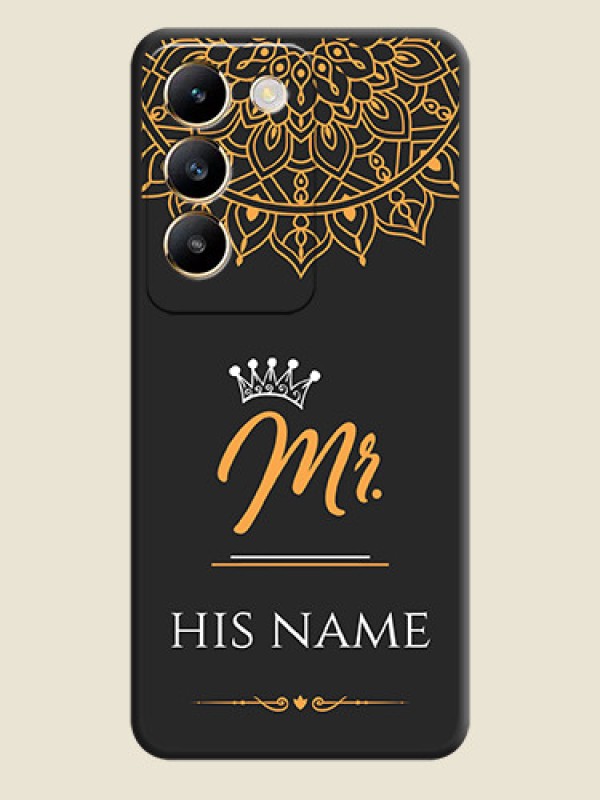 Custom Mr Name with Floral Design on Personalised Space Black Soft Matte Cases - Vivo T3 5G - alternate view