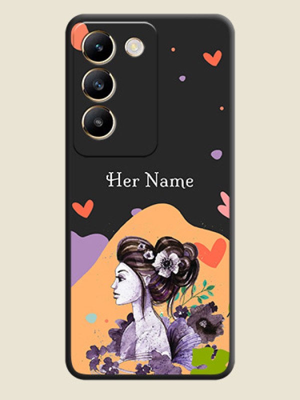 Custom Namecase For Her With Fancy Lady Image On Space Black Personalized Soft Matte Phone Covers - Vivo T3 5G - alternate view