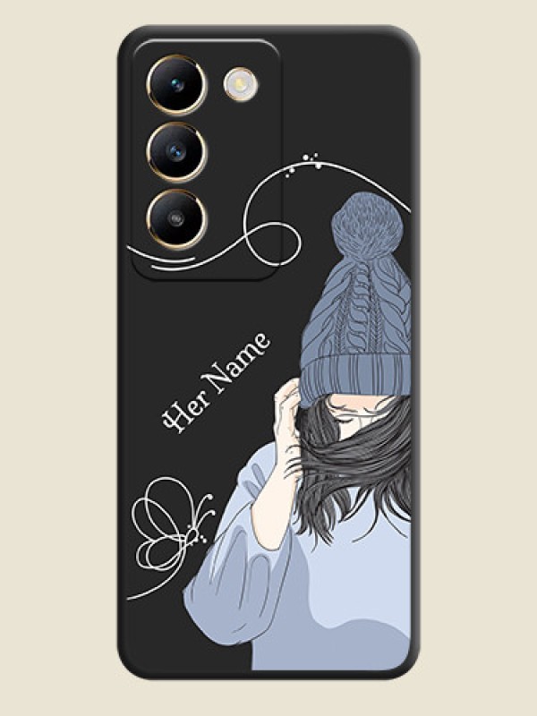 Custom Girl With Blue Winter Outfiit Custom Text Design On Space Black Personalized Soft Matte Phone Covers - Vivo T3 5G - alternate view