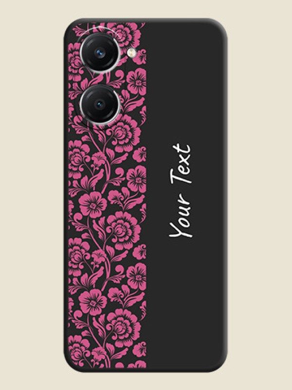 Custom Pink Floral Pattern Design With Custom Text On Space Black Custom Soft Matte Mobile Back Cover - Vivo T3 Lite 5G - alternate view