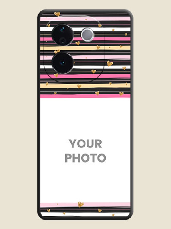 Custom Multicolor Lines and Golden Love Symbols Design on Photo On Space Black Custom Soft Matte Mobile Back Cover - Vivo T3 Pro 5G - alternate view