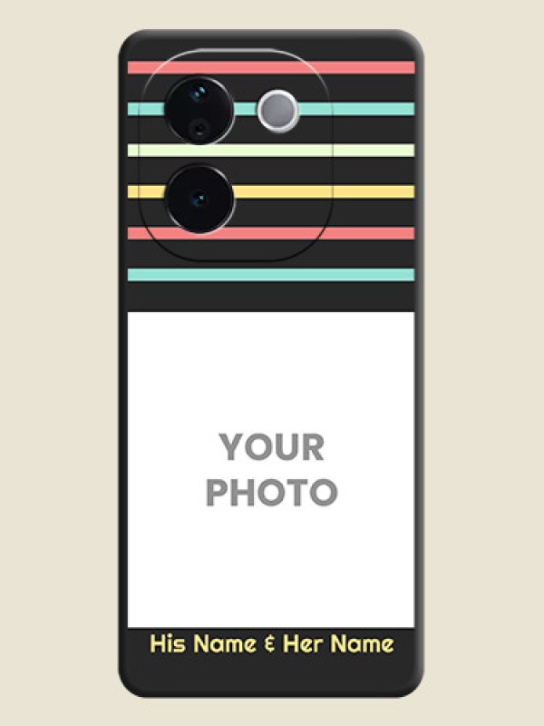 Custom Color Stripes with Photo and Text on Photo On Space Black Custom Soft Matte Mobile Back Cover - Vivo T3 Pro 5G - alternate view