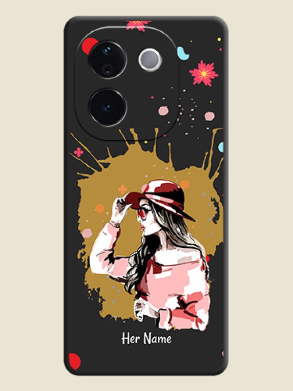 Custom Mordern Lady With Color Splash Background With Custom Text On Space Black Custom Soft Matte Mobile Back Cover - Vivo T3 Pro 5G - alternate view