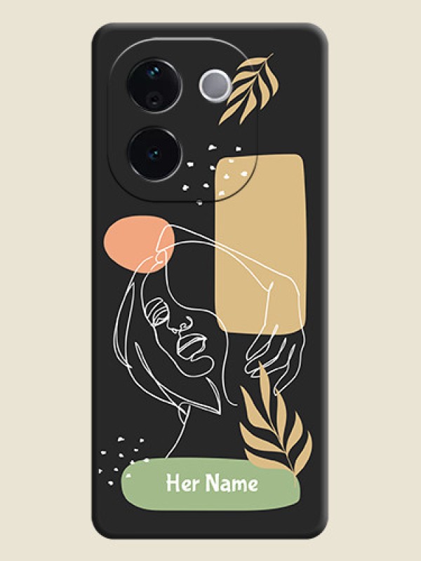 Custom Custom Text With Line Art Of Women & Leaves Design On Space Black Custom Soft Matte Mobile Back Cover - Vivo T3 Pro 5G - alternate view