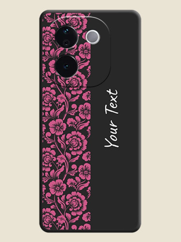 Custom Pink Floral Pattern Design With Custom Text On Space Black Custom Soft Matte Mobile Back Cover - Vivo T3 Pro 5G - alternate view