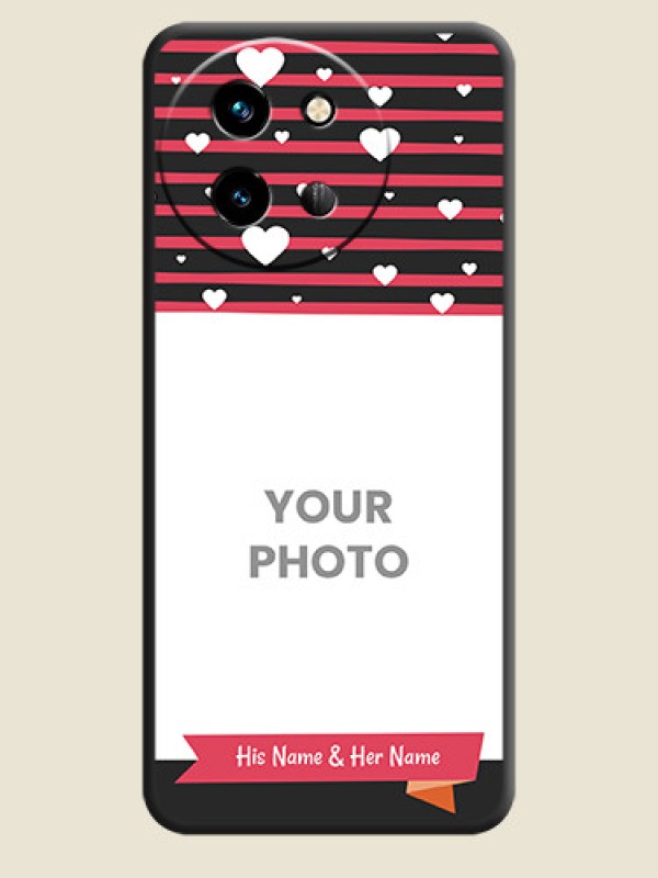 Custom White Color Love Symbols with Pink Lines Pattern On Space Black Custom Soft Matte Mobile Back Cover - Vivo T3X 5G - alternate view