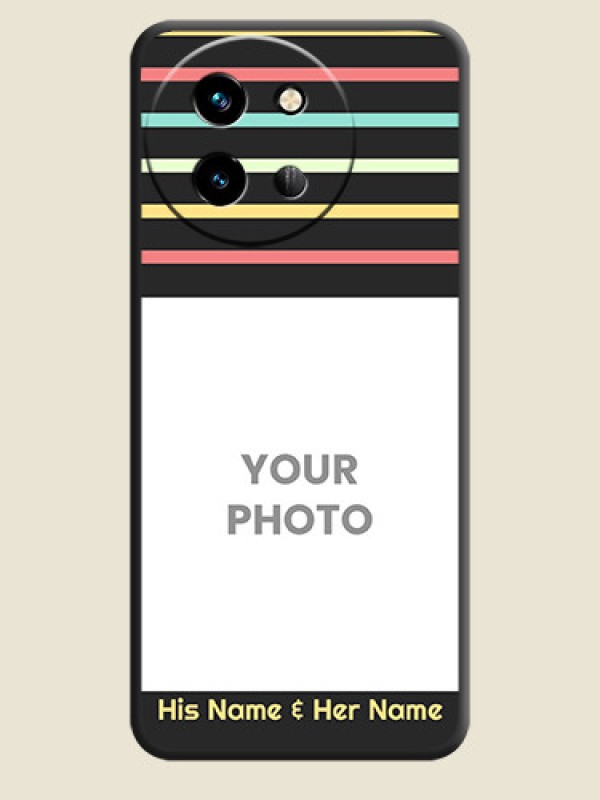 Custom Color Stripes with Photo and Text on Photo On Space Black Custom Soft Matte Mobile Back Cover - Vivo T3X 5G - alternate view
