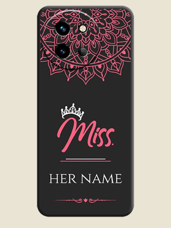 Custom Mrs Name with Floral Design On Space Black Custom Soft Matte Mobile Back Cover - Vivo T3X 5G - alternate view