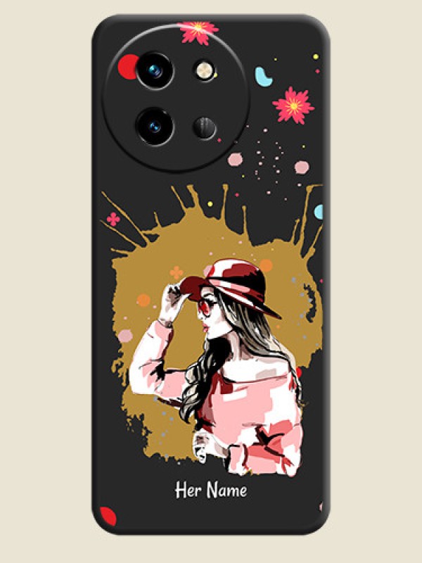 Custom Mordern Lady With Color Splash Background With Custom Text On Space Black Custom Soft Matte Mobile Back Cover - Vivo T3X 5G - alternate view