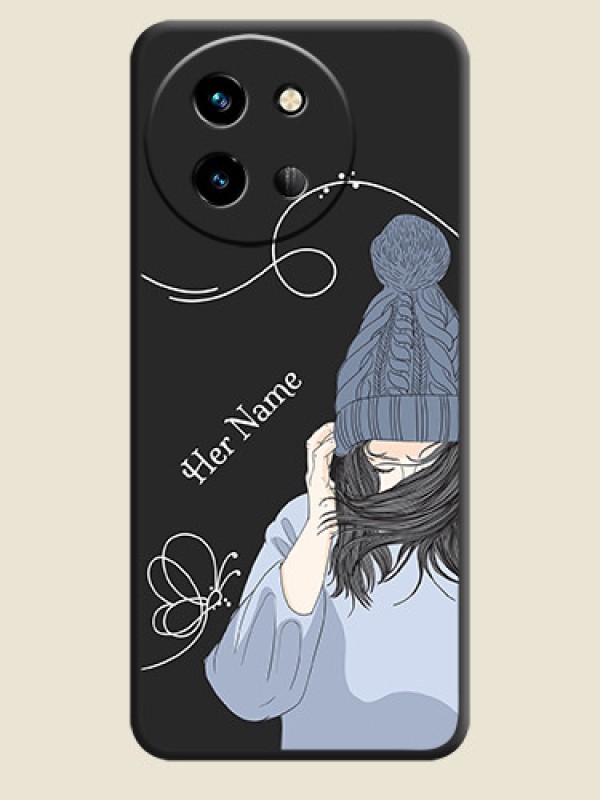 Custom Girl With Blue Winter Outfiit Custom Text Design On Space Black Custom Soft Matte Mobile Back Cover - Vivo T3X 5G - alternate view