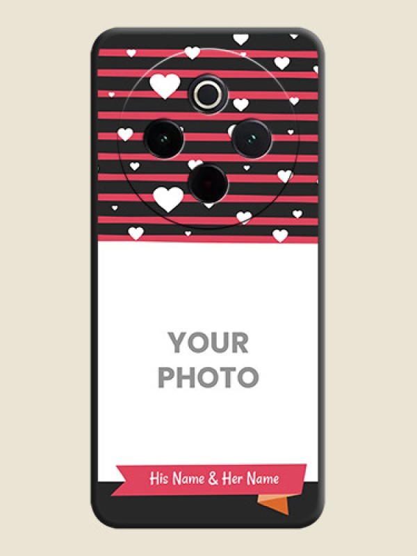 Custom White Color Love Symbols with Pink Lines Pattern On Space Black Custom Soft Matte Mobile Back Cover - Vivo T4 5G - alternate view