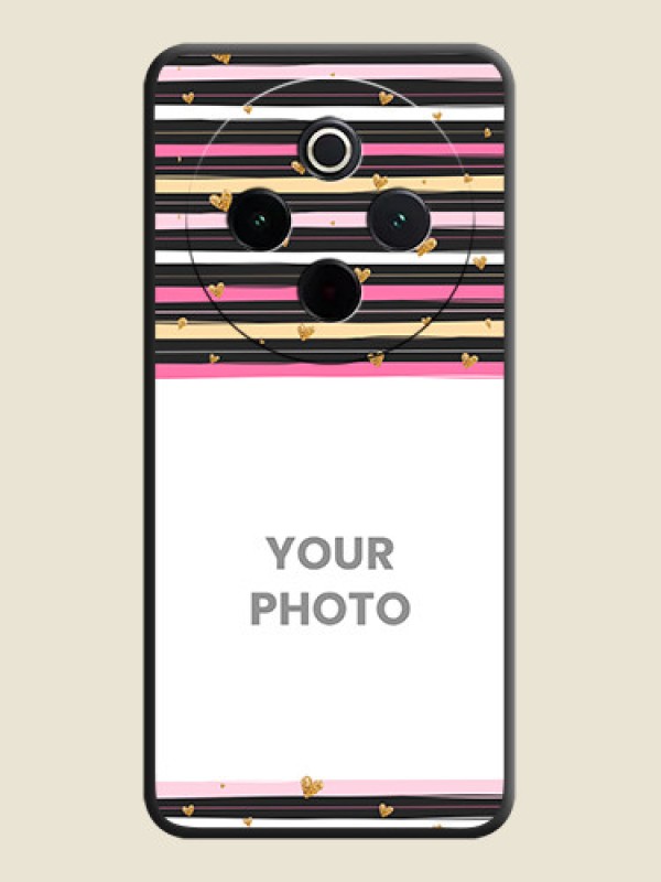 Custom Multicolor Lines and Golden Love Symbols Design on Photo On Space Black Custom Soft Matte Mobile Back Cover - Vivo T4 5G - alternate view