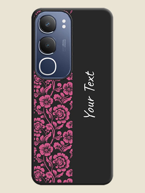 Custom Pink Floral Pattern Design With Custom Text On Space Black Custom Soft Matte Mobile Back Cover - Vivo T4 Lite - alternate view