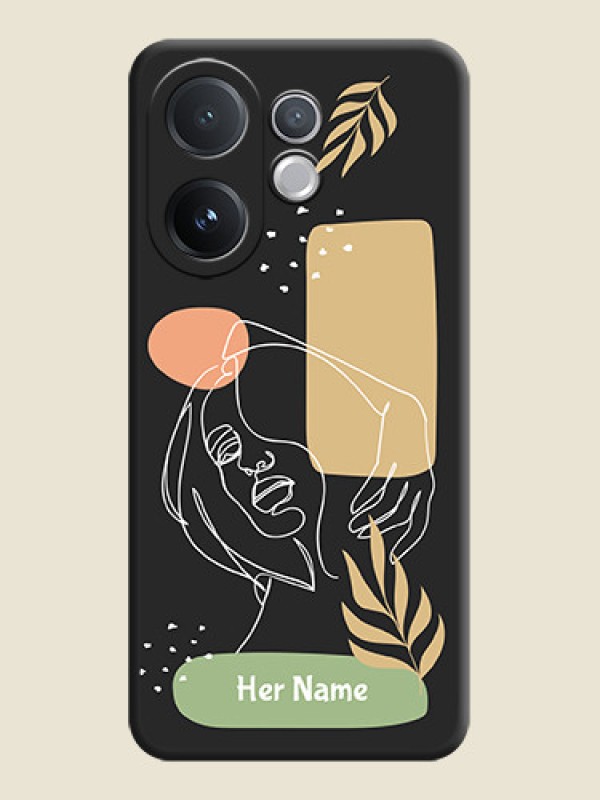 Custom Custom Text With Line Art Of Women & Leaves Design On Space Black Custom Soft Matte Mobile Back Cover - Vivo T4 Pro 5G - alternate view