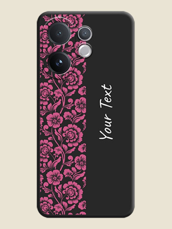 Custom Pink Floral Pattern Design With Custom Text On Space Black Custom Soft Matte Mobile Back Cover - Vivo T4 Pro 5G - alternate view