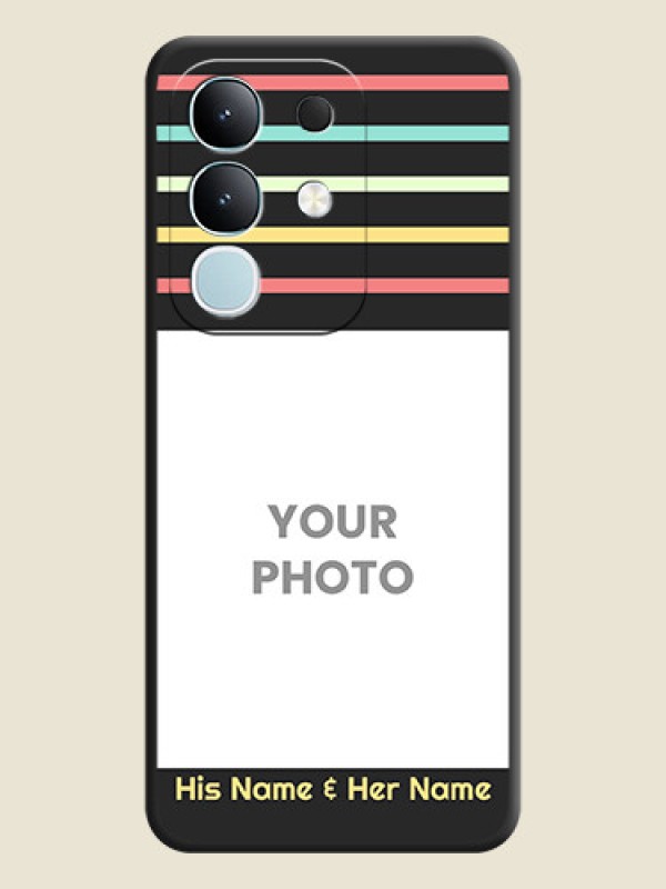 Custom Color Stripes with Photo and Text on Photo On Space Black Custom Soft Matte Mobile Back Cover - Vivo T4x 5G - alternate view
