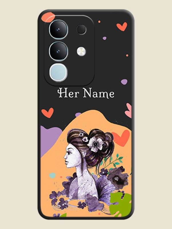 Custom Namecase For Her With Fancy Lady Image On Space Black Custom Soft Matte Mobile Back Cover - Vivo T4x 5G - alternate view