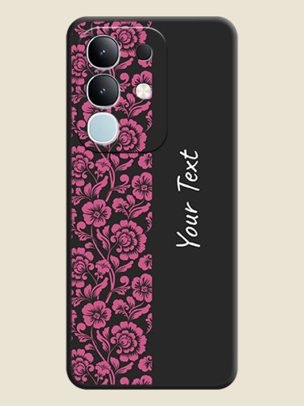Custom Pink Floral Pattern Design With Custom Text On Space Black Custom Soft Matte Mobile Back Cover - Vivo T4x 5G - alternate view