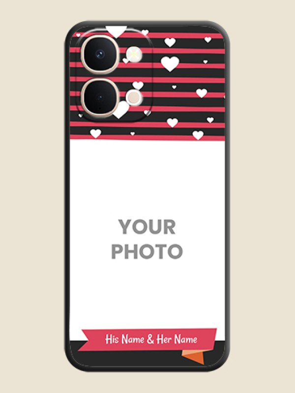 Custom White Color Love Symbols with Pink Lines Pattern On Space Black Custom Soft Matte Mobile Back Cover - Vivo T5X 5G - alternate view