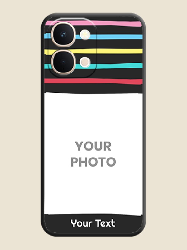Custom Multicolor Lines with Image On Space Black Custom Soft Matte Mobile Back Cover - Vivo T5X 5G - alternate view