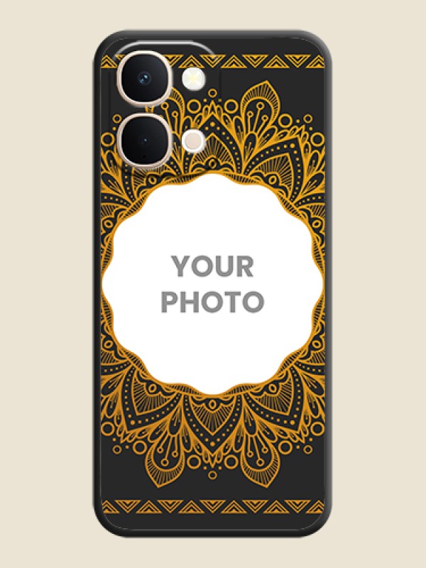 Custom Round Image with Floral Design On Space Black Custom Soft Matte Mobile Back Cover - Vivo T5X 5G - alternate view