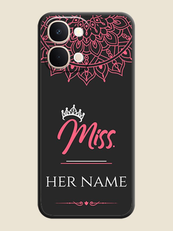 Custom Mrs Name with Floral Design On Space Black Custom Soft Matte Mobile Back Cover - Vivo T5X 5G - alternate view