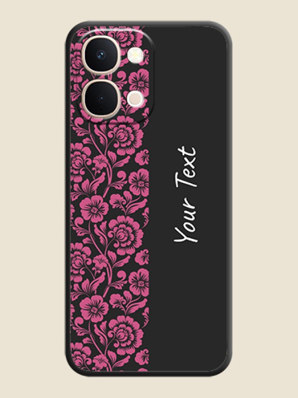 Custom Pink Floral Pattern Design With Custom Text On Space Black Custom Soft Matte Mobile Back Cover - Vivo T5X 5G - alternate view