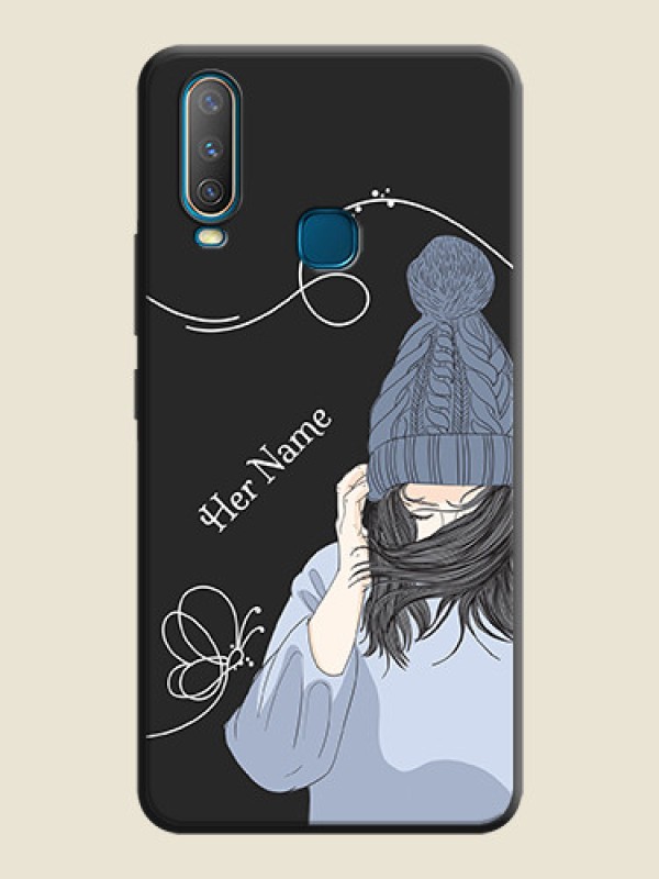 Custom Girl With Blue Winter Outfiit Custom Text Design On Space Black Personalized Soft Matte Phone Covers -Vivo U10 - alternate view