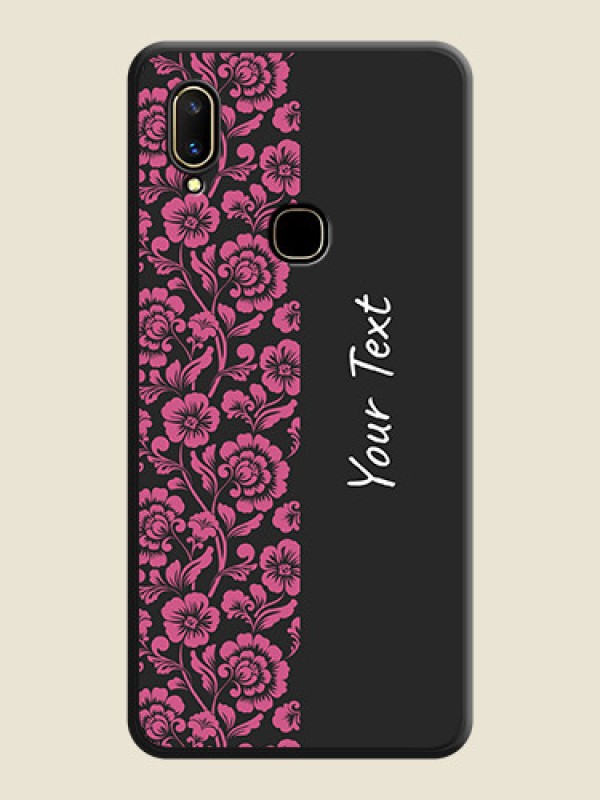 Custom Pink Floral Pattern Design With Custom Text On Space Black Personalized Soft Matte Phone Covers -Vivo V11 - alternate view
