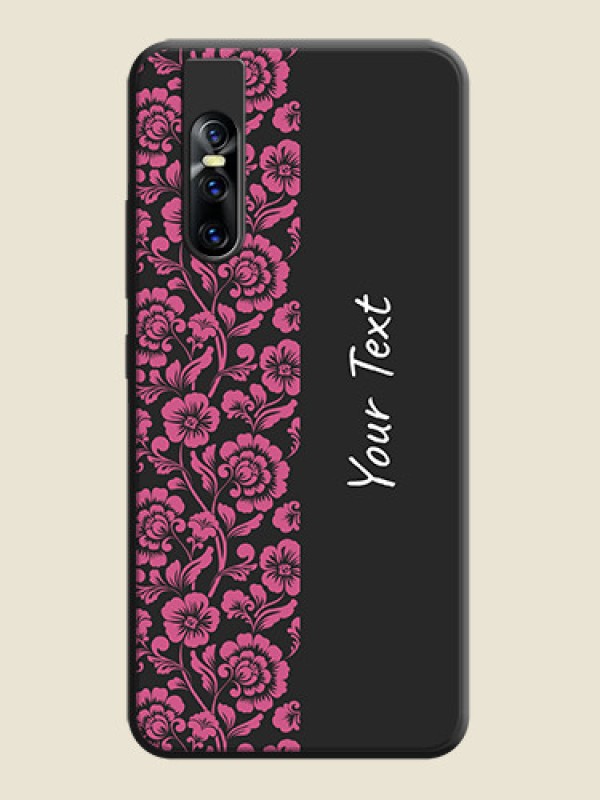 Custom Pink Floral Pattern Design With Custom Text On Space Black Personalized Soft Matte Phone Covers -Vivo V15 Pro - alternate view