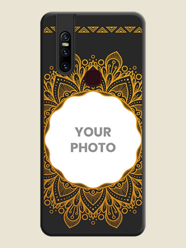 Custom Round Image with Floral Design on Photo on Space Black Soft Matte Mobile Cover - Vivo V15 - alternate view