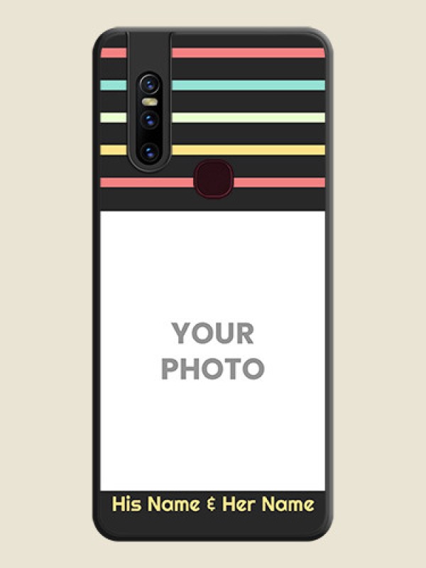 Custom Color Stripes with Photo and Text on Photo on Space Black Soft Matte Mobile Case - Vivo V15 - alternate view