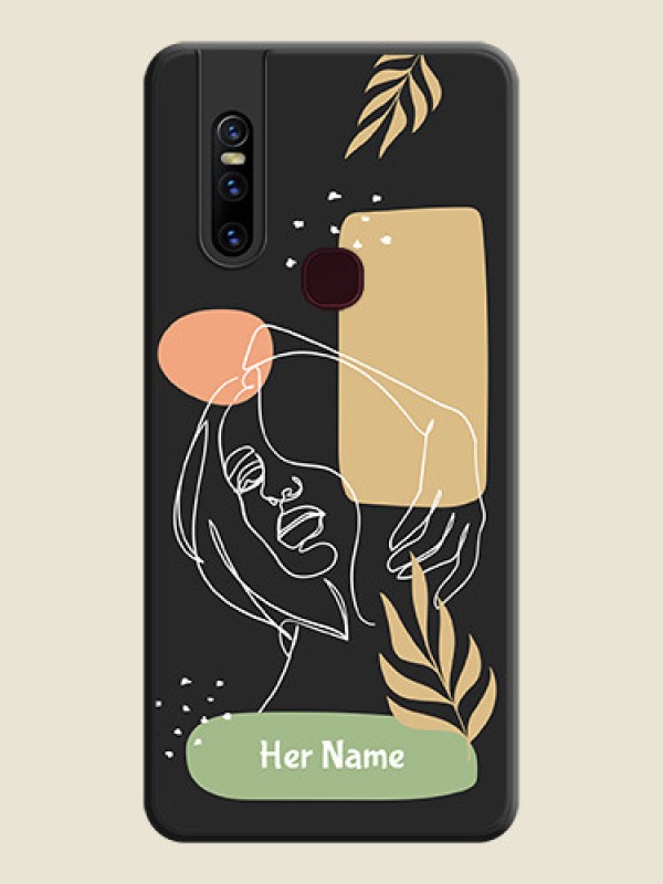 Custom Custom Text With Line Art Of Women & Leaves Design On Space Black Personalized Soft Matte Phone Covers -Vivo V15 - alternate view