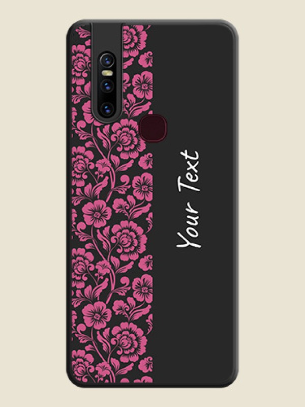Custom Pink Floral Pattern Design With Custom Text On Space Black Personalized Soft Matte Phone Covers -Vivo V15 - alternate view