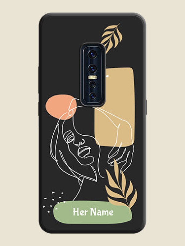Custom Custom Text With Line Art Of Women & Leaves Design On Space Black Personalized Soft Matte Phone Covers -Vivo V17 Pro - alternate view
