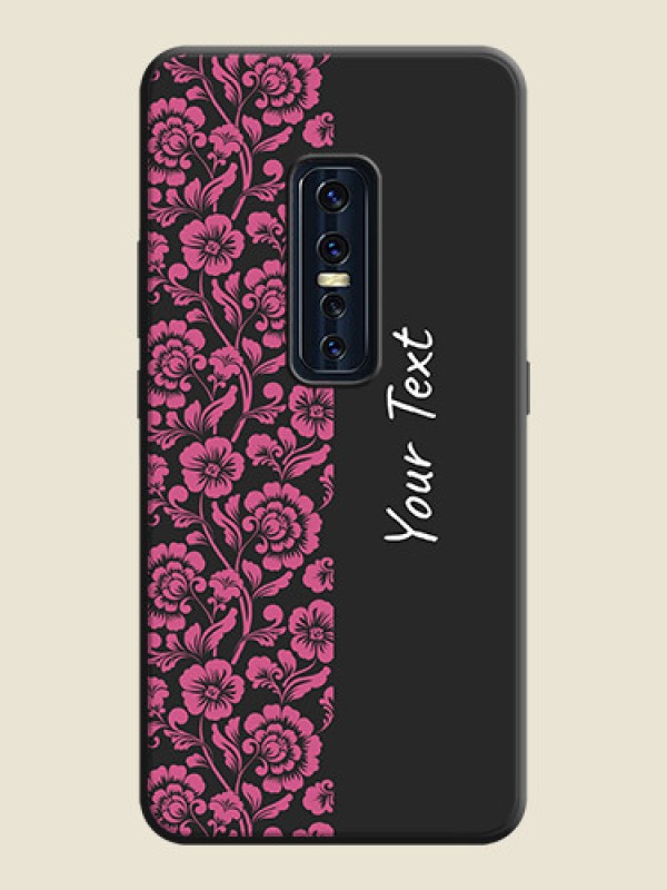 Custom Pink Floral Pattern Design With Custom Text On Space Black Personalized Soft Matte Phone Covers -Vivo V17 Pro - alternate view