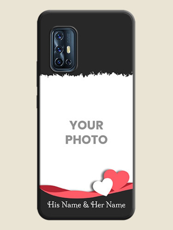 Custom Pink Color Love Shaped Ribbon Design with Text on Space Black Custom Soft Matte Phone Back Cover - Vivo V17 - alternate view