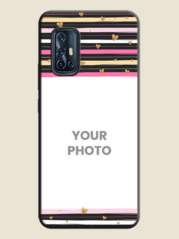 Custom Multicolor Lines and Golden Love Symbols Design - Photo on Space Black Soft Matte Mobile Cover - Vivo V17 - alternate view