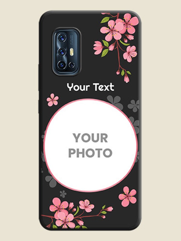 Custom Round Image with Pink Color Floral Design - Photo on Space Black Soft Matte Back Cover - Vivo V17 - alternate view