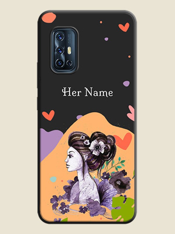 Custom Namecase For Her With Fancy Lady Image On Space Black Personalized Soft Matte Phone Covers -Vivo V17 - alternate view