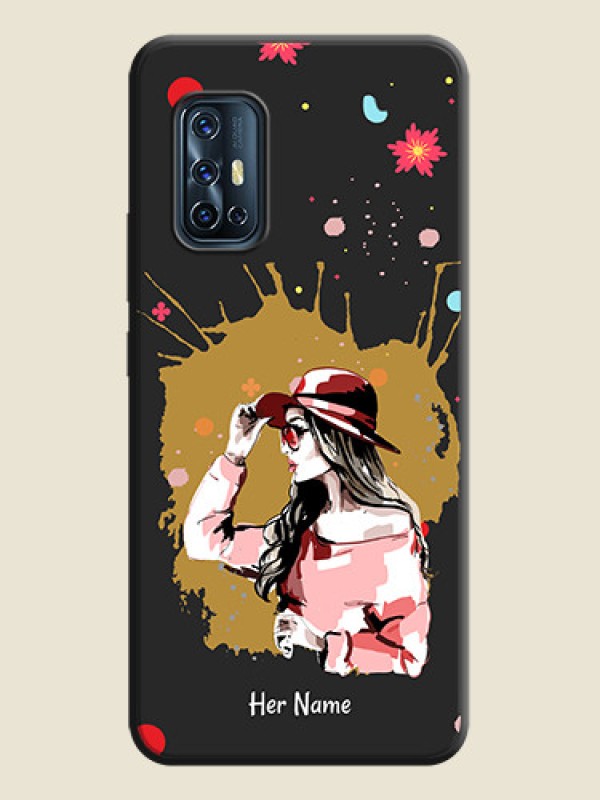 Custom Mordern Lady With Color Splash Background With Custom Text On Space Black Personalized Soft Matte Phone Covers -Vivo V17 - alternate view