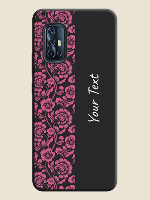 Custom Pink Floral Pattern Design With Custom Text On Space Black Personalized Soft Matte Phone Covers -Vivo V17 - alternate view