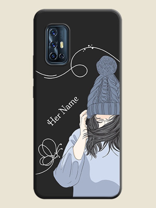 Custom Girl With Blue Winter Outfiit Custom Text Design On Space Black Personalized Soft Matte Phone Covers -Vivo V17 - alternate view